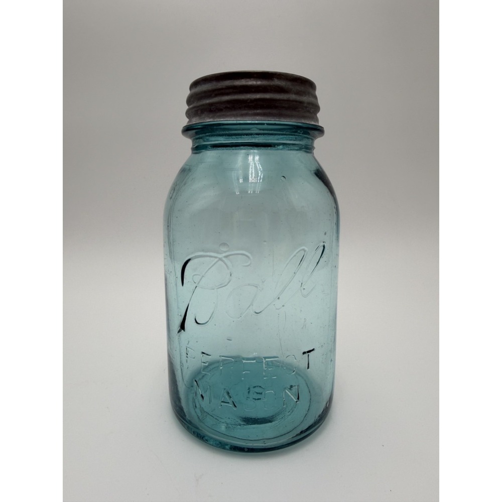 Beautiful Antique Blue Ball Mason Jar W/Bubbles & Defects Zinc Lid #15 1923-1933